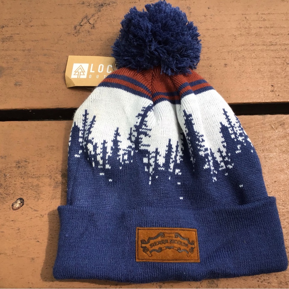 Blue and White Winter Beanie with Pom Pom